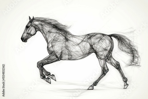 Dynamic sketch depicting a galloping horse with expressive linework and motion