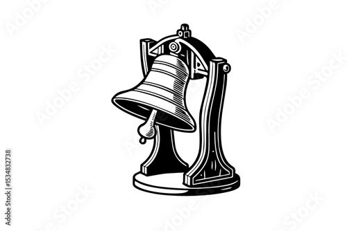 ring bell stand and bell silhouette Vintage stand bell silhouette vector illustration, monochrome design, hand drawn illustration, detailed vector