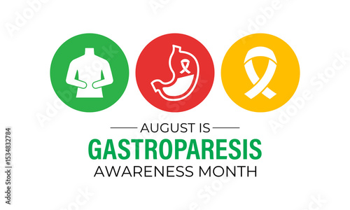 August is Gastroparesis Awareness Month Support, Educate  Empower for Digestive Health. A concept for healthcare and medicine. Creating for web banner, cards, prints, social media, poster background.
