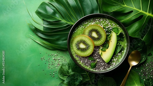 Vibrant green smoothie bowl with kiwi and avocado, a healthy start