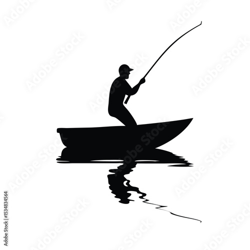 Silhouette of a fisherman in a small boat