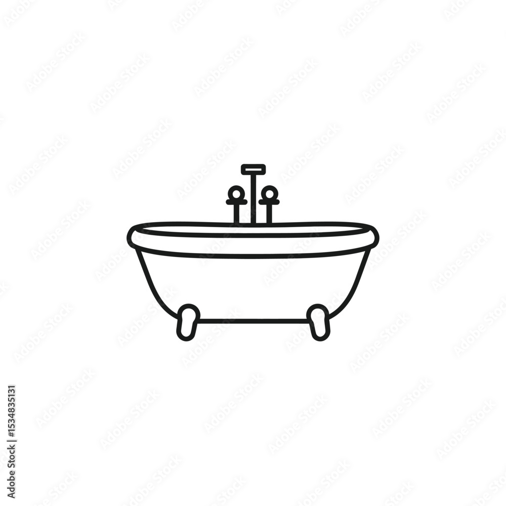 Naklejka premium Line Art Illustration of Freestanding Bathtub with Faucet on White Background
