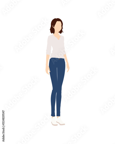Flat vector people and illustration, woman with casual outfit