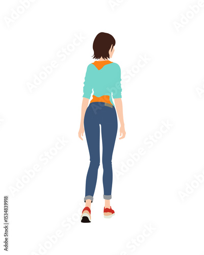 Flat vector people and illustration, woman with casual outfit