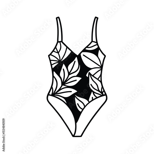 Swimsuit featuring colorful floral print Line Art Vector illustration