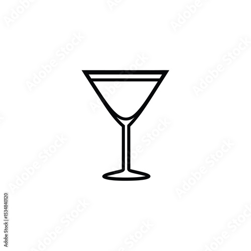 Martini Glass Outline Icon Isolated on White Background Simple Cocktail Illustration