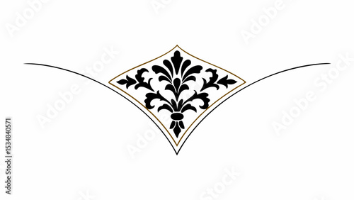 Decorative floral element centered within a diamond shape above a curved line design on white background created with generated ai
