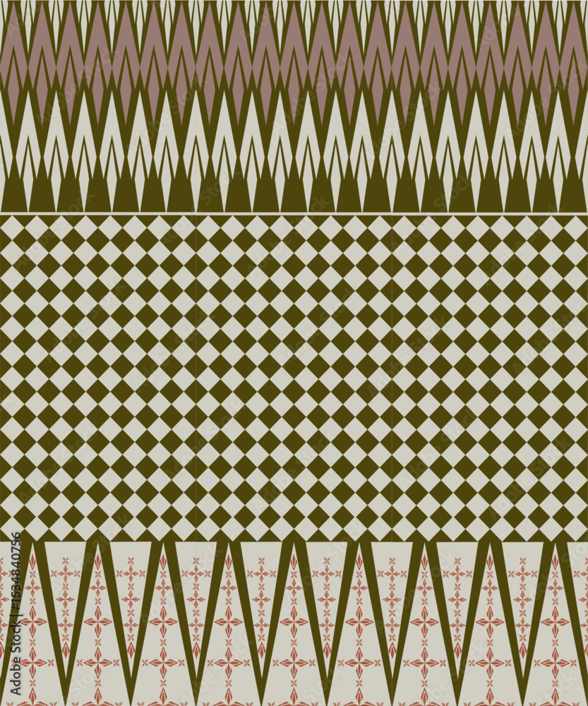 Geometric Fusion Tribal Textile Pattern Chevron Checker Motifs Seamless