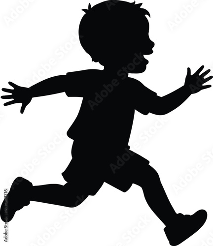 Silhouette of a young boy running with arms outstretched and a happy expression on his face vector