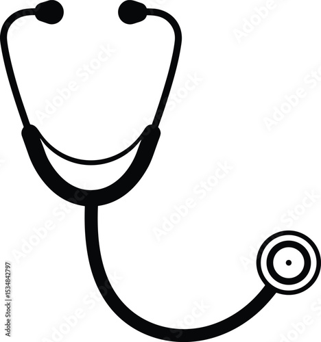 Medical stethoscope vector icon for healthcare, doctor, hospital, checkup, diagnosis, medicine, clinic, sound tool, black illustration