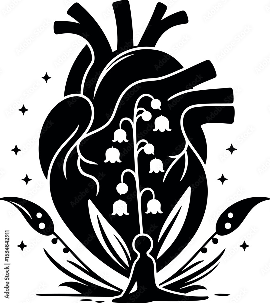 Naklejka premium Heartfelt soul and love representation surrounded by gentle Lily of the Valley petals