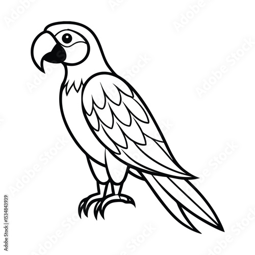 Colorful macaw parrot perched calmly Line Art Vector illustration