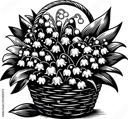 Beautiful Basket Overflowing with Lily of the Valley Blooms in Natural Daylight