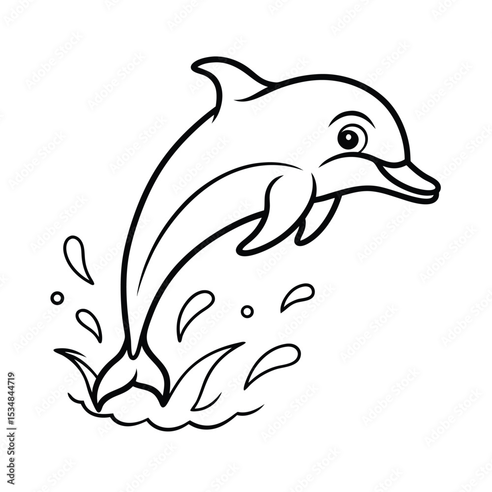 Fototapeta premium Cute dolphin splashing joyfully in water Line Art Vector illustration