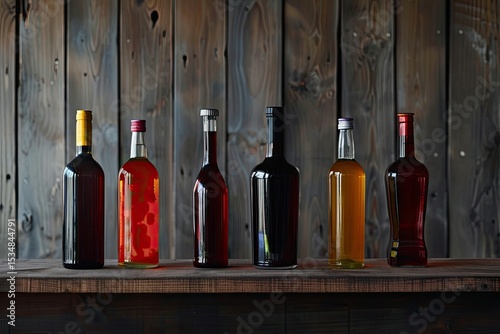High Resolution Visual of Set of the Different Bottles at the Bar