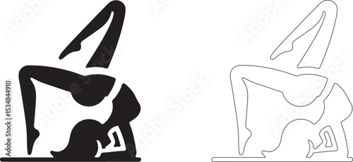 Backbend standing on elbows. Female gymnastics pose. Vector yoga icon.
