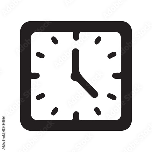 Clock icon illustration silhouette vector with squire shape.