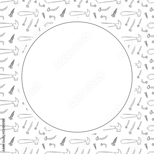 construction frame. doodle construction tool circle frame. hand drawn construction frame background. construction tool background