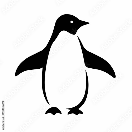 Penguin. Vector black and white illustration