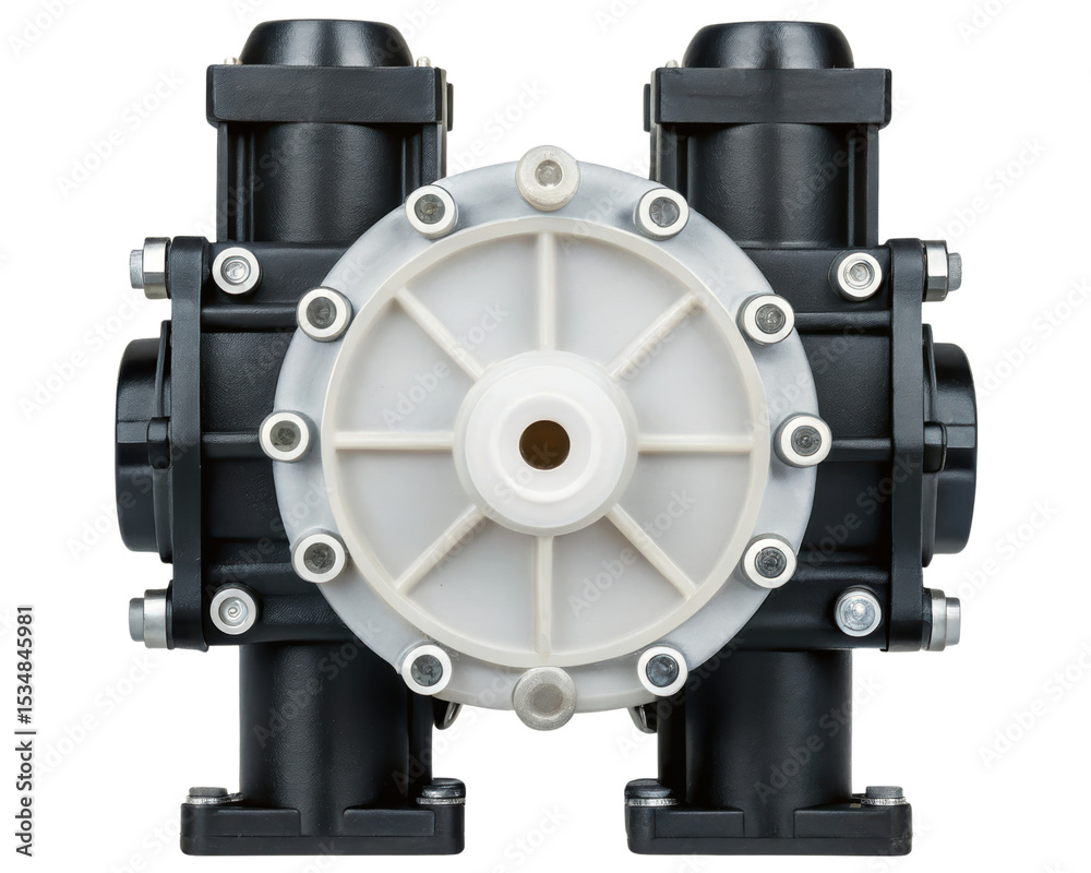 Industrial pump with a central white rotating part on a transparent background Industrial pump with a central white rotating part on a transparent background