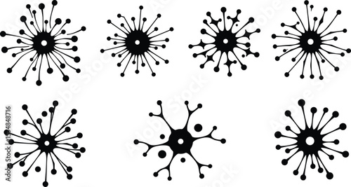 Set of abstract virus, cell or neuron shapes, medical science, micro organism vector illustration, black infection symbol