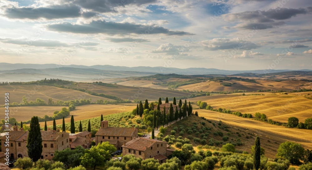 Naklejka premium Tuscan landscape with rolling hills