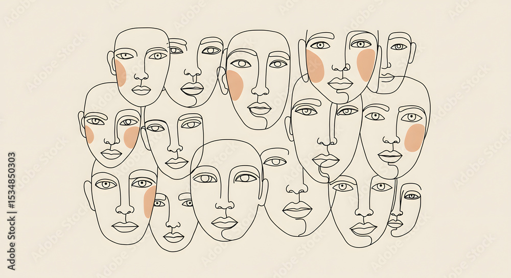 Fototapeta premium Abstract Line Art Faces Minimalist Wall Art Print