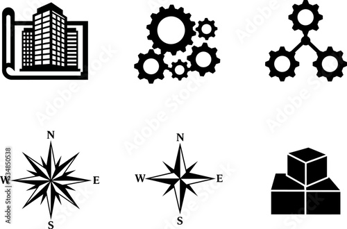 Vector icons set of construction engineering and navigation elements blueprint gears compass boxes 100 editable stock vector illustration