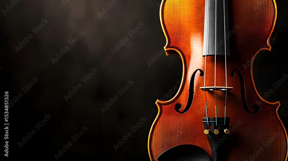 Fototapeta premium Elegantly Crafted Violin on Dark Background with Subtle Lighting