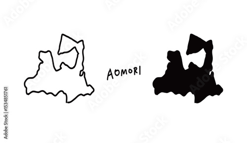 シンプルな青森県の地図の手書きベクターイラスト