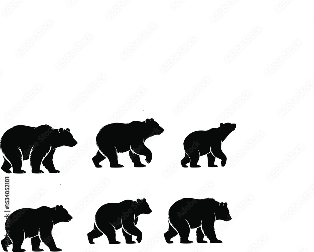 Naklejka premium Stylish Bear Silhouette Illustrations: Black and White Vector Designs for Creative Projects