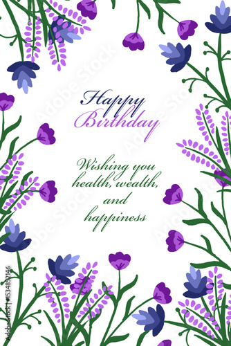 Happy birthday card. Trendy greeting cards with Floral Border