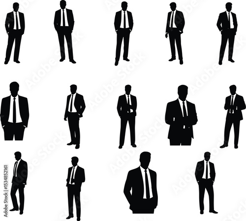 Silhouette Collection of Businessmen in Suits and Ties, Minimalist Design for Professional Use