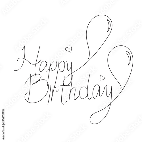 Happy Birthday text lettering. Hand drawn vector art.