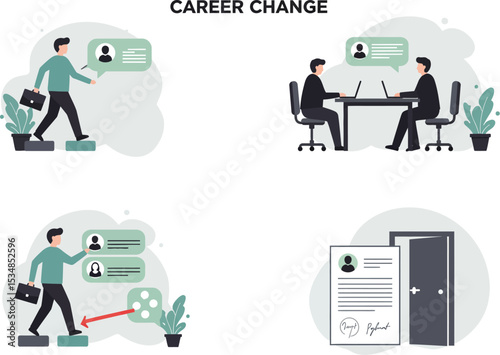 Career change interview process steps hiring recruitment job search employment opportunity application 100 editable stock vector illustration
