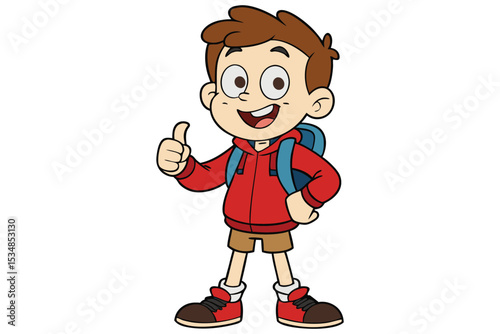 Cartoon vector illustration of a smiling little boy with red hair and a red shirt