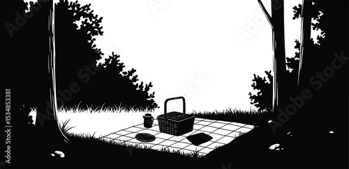 Peaceful Picnic in the Woods A Vector Illustration