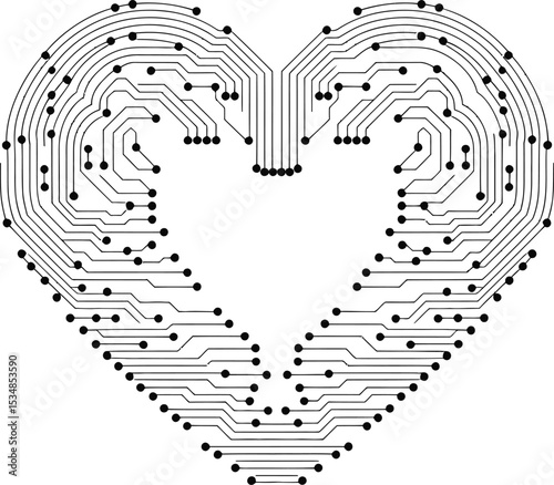 Circuit board design concept heart shape representing technology love and futuristic connection