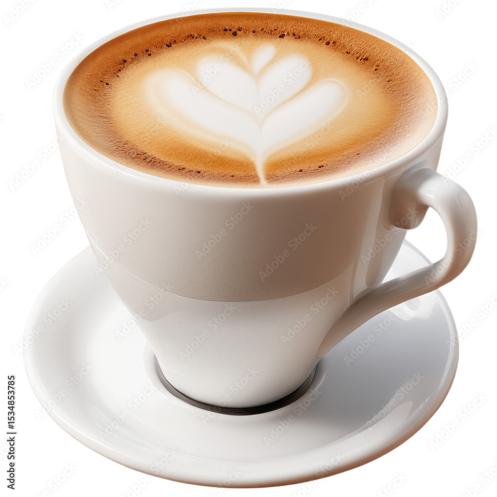 Obraz premium Close-up of a latte with heart-shaped foam art in a white cup