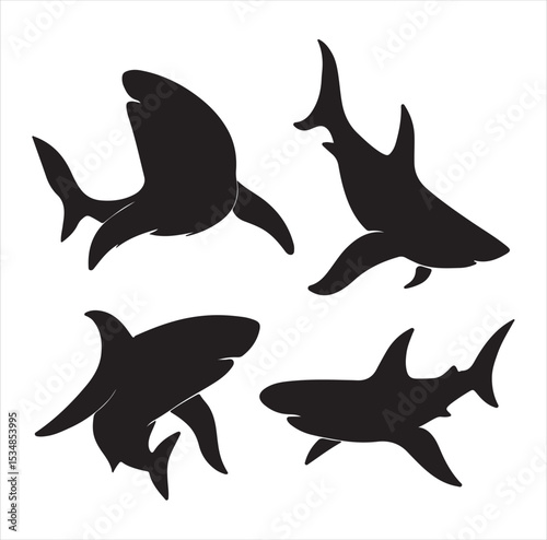 set of sharks vector set silhouette