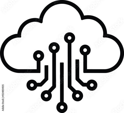 Digital cloud computing representation with circuitry and data connection concept