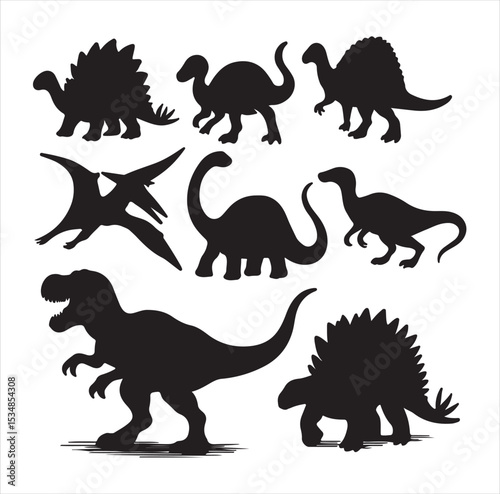 set of dinosaurs silhouettes