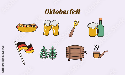 Oktoberfest icons with frame lines. Flat design style minimal vector illustration