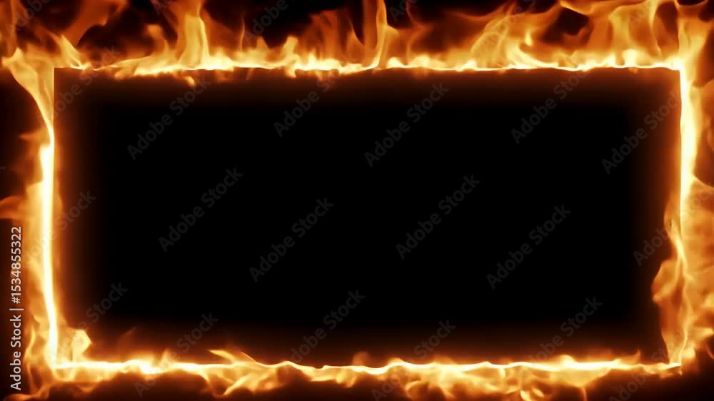burning fire border lights up empty rectangular frame darkness perfect dramatic scene intros announcements fiery highlight transitions video