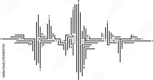 Abstract black and white illustration of a digital sound wave pattern for design