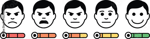 Visual representation of human emotions with corresponding mood level indicators for assessment.