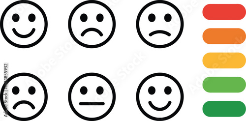 Mood scale emoticons and color rating bars for customer satisfaction or survey feedback