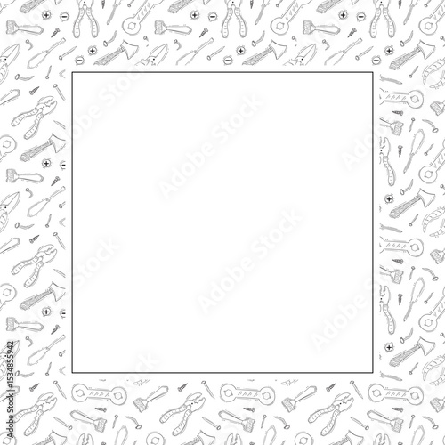 construction frame. doodle construction tool square frame. hand drawn construction frame background. construction tool background