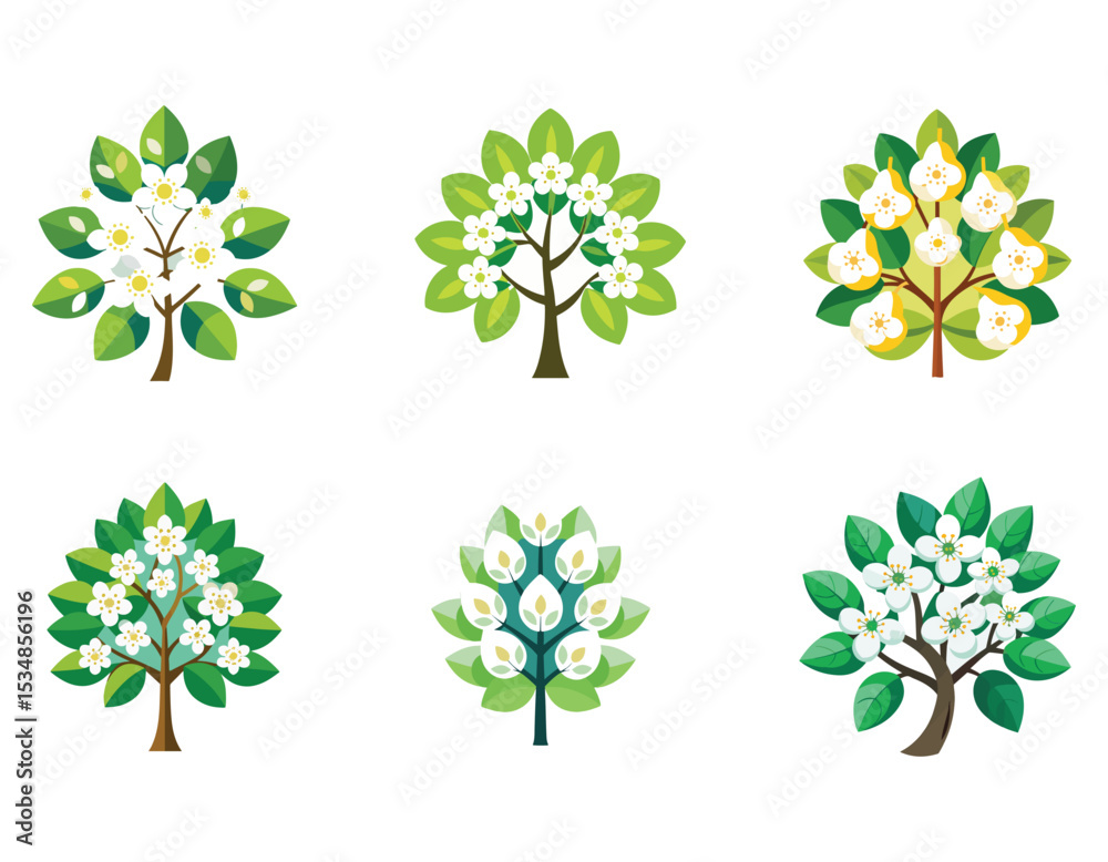 Fototapeta premium a pear tree flower icon with clustered white petal