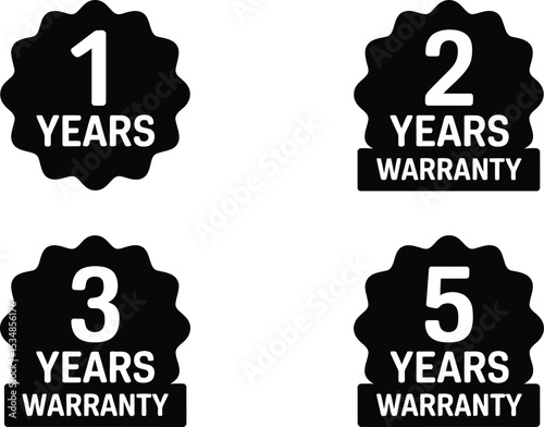 Set of warranty badges for various durations perfect for marketing and product design